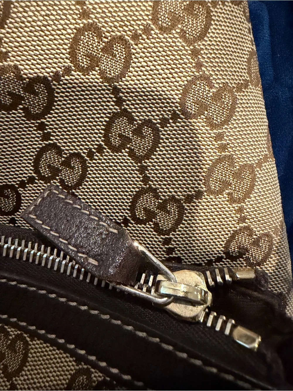 Gucci Beige Monogram Canvas Shoulder Bag with Brown Trim